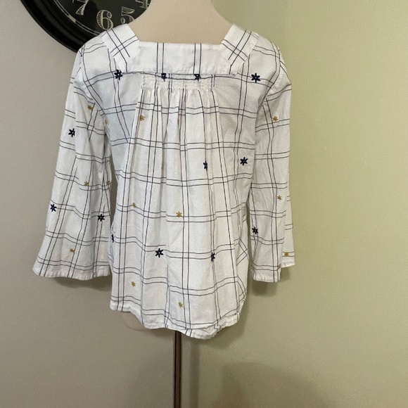 Madewell Embroidered Floral Windowpane Square Neck Cotton top XS - Picture 5 of 6